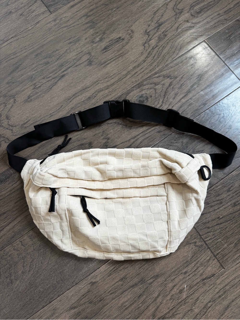 Cream Checker Woven Belt Bag Crossbody Sling Fanny Pack Travel Bag